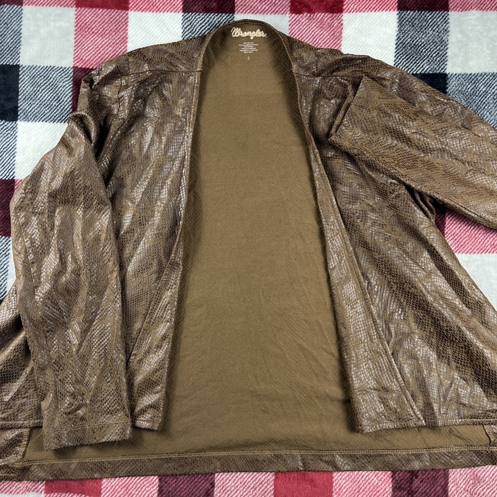 Wrangler Women's Brown Open Front Faux Suede Snake Jacket Size S‎